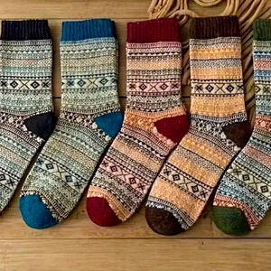 Unisex Retro Vintage Crew Socks - 5 Pairs Very Warm